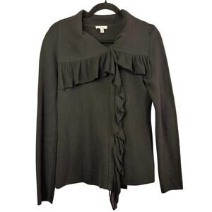 Cache black cardigan sweater ruffles full zip up size medium